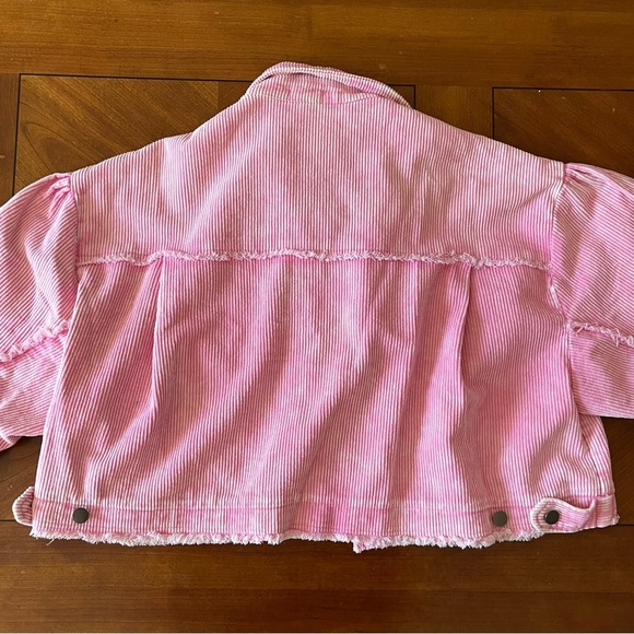 POL Pink Corduroy Oversized Cropped Jacket Size Medium 100% Cotton Shacket - Picture 5 of 13